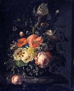 Rachel Ruysch Still life with flowers on a marble table top France oil painting artist